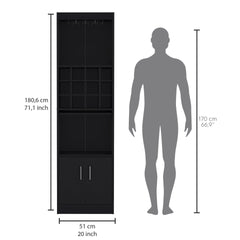 Kevil 71-Inch Tall Bar Cabinet 5-Tier Modern Bar Cabinet with Glass Holder Stemware Rack, Wine Cabinet, Liquor Cabinet, 12 Bottle Cubbies, 5 Shelves, and Pull Out Tray