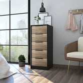 Kaia 5 Drawer Dresser, Vertical Dresser -Black / Pine
