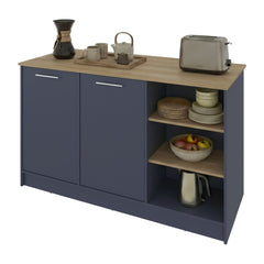 Ginger Kitchen Island with Spacious Dining Countertop, Three Open Storage Shelves, Dual Cabinet Doors with Interior Shelves and Functional Floorstanding