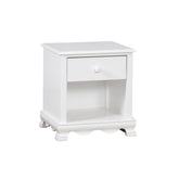 Contemporary White 1pc Nightstand Knob Handles Solidwood 1-Drawers Bedside Table Storage Shelves