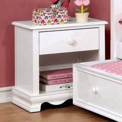 Contemporary White 1pc Nightstand Knob Handles Solidwood 1-Drawers Bedside Table Storage Shelves