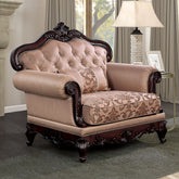 Dark Cherry And Light Brown Finish Traditional Style 1pc Chair Rolled Arms Nailhead Trim Accent Pillow Included
