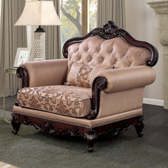 Dark Cherry And Light Brown Finish Traditional Style 1pc Chair Rolled Arms Nailhead Trim Accent Pillow Included