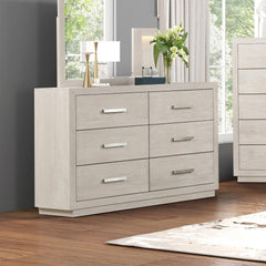 Dresser W Mirror Light Gray Six Drawers Storage Solid Acacia Transitional Bedroom Furniture