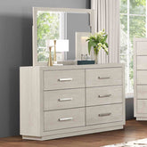 Dresser W Mirror Light Gray Six Drawers Storage Solid Acacia Transitional Bedroom Furniture