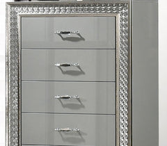 Glam Style 1pc Chest 5-Drawers Metal Handle Scale Molding Trim Felt Lined Drawers Tops Metallic Grey Finish Bedroom Furniture