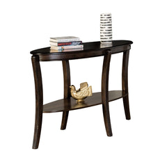 Traditional Style Oval Shape Sofa Table With Open Lower Storage Shelf And Curved Legs Walnut Finish