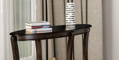Traditional Style Oval Shape Sofa Table With Open Lower Storage Shelf And Curved Legs Walnut Finish