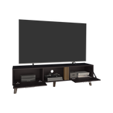 Vance 63" Wide Tv Stand with Two pull down Cabinets, Two Shelves, Cable Management , Living Room, Tv Room Black Wengue - Light Oak