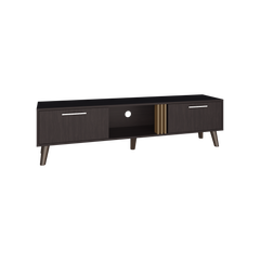 Vance 63" Wide Tv Stand with Two pull down Cabinets, Two Shelves, Cable Management , Living Room, Tv Room Black Wengue - Light Oak