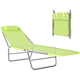 Outsunny Folding Chaise Lounge Pool Chairs, Outdoor Sun Tanning Chairs with Pillow, Reclining Back, Steel Frame & Breathable Mesh for Beach, Yard, Patio, Green