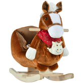 Qaba Kids Ride-On Rocking Horse Toy, Rocker with Lullaby Song, Hand Puppets & Soft Plush Fabric for Children 18-36 Months, Brown