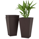Outsunny Set of 3 Tall Planters with Drainage Hole, 24" Outdoor Flower Plant Pots, Indoor Planters for Porch, Front Door, Entryway, Patio and Deck, Brown