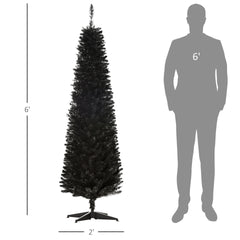 HOMCOM 6' Artificial Pencil Christmas Tree, Slim Xmas Tree with 390 Realistic Branch Tips and Plastic Stand, Black