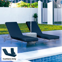 Outsunny Set of 2 Chaise Lounge Cushion, 4" Thick Outdoor Lounge Chair Cushions with Ties for Patio, 21" x 72", Navy Blue