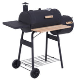 Outsunny Charcoal BBQ, Portable Grill with Wheels, All-in-One Grill, Side vent, Two Shelves and Metal Grating, Lit-Mounted Thermometer, Wooden Handle, for Outdoor Cooking, Black