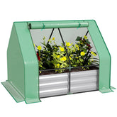 Outsunny 4 x 3 x 3ft Metal Planter Box with Mini Greenhouse, Galvanized Raised Garden Bed with Cover for Herbs and Vegetables, Small Greenhouse for Patio Garden Balcony, Green and Gray