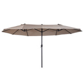 Outsunny Patio Umbrella 15ft Double-Sided Outdoor Market Extra Large Umbrella with Crank Handle for Deck, Lawn, Backyard and Pool, Tan
