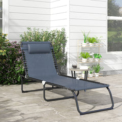 Outsunny Folding Chaise Lounge Pool Chair with 4-Position Reclining Back, Breathable Mesh & Bungee Seat, Gray