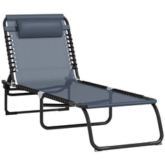 Outsunny Folding Chaise Lounge Pool Chair with 4-Position Reclining Back, Breathable Mesh & Bungee Seat, Gray