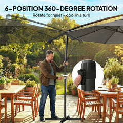 Outsunny 10 ft Offset Patio Umbrella with Cover, Hanging Cantilever Umbrella with 360° Rotation, Crank Handle, Tilt Grayish Brown