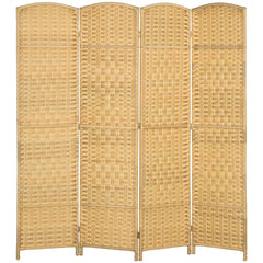 HOMCOM Folding Room Divider Screen 4 Panel 6' Tall Privacy Screen Freestanding Wood Partition for Home Office, Nature Wood