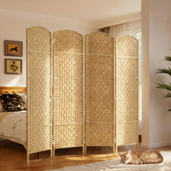 HOMCOM Folding Room Divider Screen 4 Panel 6' Tall Privacy Screen Freestanding Wood Partition for Home Office, Nature Wood