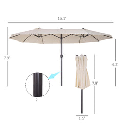 Outsunny 15ft Patio Umbrella Double-Sided Outdoor Market Extra Large Umbrella with Crank Handle for Deck, Lawn, Backyard and Pool, Cream White