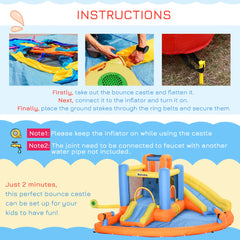 Outsunny 5-in-1 Kids Inflatable Bounce House Jumping Castle with Water Pool, Slide, Climbing Walls & 2 Water Guns