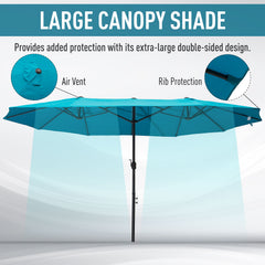 Outsunny Patio Umbrella 15ft Double-Sided Outdoor Market Extra Large Umbrella with Crank Handle for Deck, Lawn, Backyard and Pool, Blue