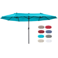 Outsunny Patio Umbrella 15ft Double-Sided Outdoor Market Extra Large Umbrella with Crank Handle for Deck, Lawn, Backyard and Pool, Blue