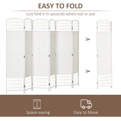 HOMCOM 6 Panel Folding Room Divider Portable Privacy Screen Wave Fiber Room Partition for Home Office White
