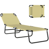Outsunny Folding Chaise Lounge Pool Chairs, Outdoor Sun Tanning Chairs with 5-Level Reclining Back, Steel Frame for Beach, Yard, Patio, Beige