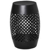 Outsunny 12" Steel Outdoor Side Table, Round Hollow Drum Patio End Table, Accent Table for Indoor and Outdoor, Black