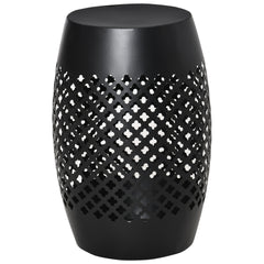 Outsunny 12" Steel Outdoor Side Table, Round Hollow Drum Patio End Table, Accent Table for Indoor and Outdoor, Black