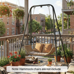 Outsunny Hammock Chair Stand Indoor and Outdoor Use with Anti-Slip Foot Pads, 2 Carabiners, Black