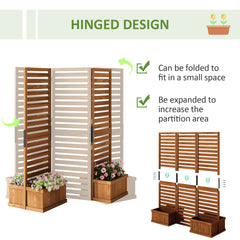 Outsunny 62.5" x 19" x 66" Wood Panel Trellis w/ 4 Planter Box Raised Bed for Garden Natural Wood