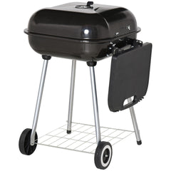 Outsunny 22" Charcoal Barbecue Grill with Portable Wheel, Side Tray and Lower Shelf for Outdoor BBQ for Garden, Backyard, Poolside