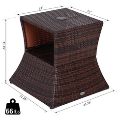 Outsunny Outdoor Side Table with Umbrella Hole, 2 Tier Rattan Wicker End Table with Storage Shelf, All Weather for Outdoor, Patio, Garden, Backyard, Mixed Brown