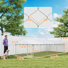 PawHut 20' x 7.5' x 5' Dog Kennel Outdoor for Large Dogs with Waterproof Roof, Silver