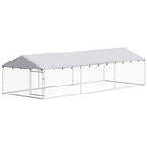 PawHut 20' x 7.5' x 5' Dog Kennel Outdoor for Large Dogs with Waterproof Roof, Silver