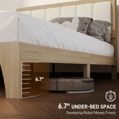 HOMCOM Full Bed Frame with Headboard Full Size Platform Bed Frame with Wooden Slats No Box Spring Needed Easy Assembly Oak