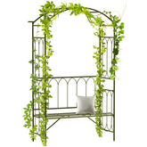 Outsunny Metal Trellis Arbor Arch for Climbing Plants with Garden Bench, Grow Grapes and Vines, Decorative Seating, Black