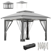 Outsunny 12' x 12' Pop Up Canopy Tent with Netting and Carry Bag, Instant Sun Shelter with 137 sq.ft Shade, Tents for Parties, Height Adjustable, for Outdoor, Garden, Patio, Gray