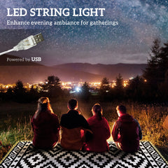 Outsunny Outdoor Rug Carpet Reversible Plastic Straw Rug with LED Lights Black and White 12' x 9' for Patio