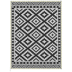 Outsunny Outdoor Rug Carpet Reversible Plastic Straw Rug with LED Lights Black and White 12' x 9' for Patio