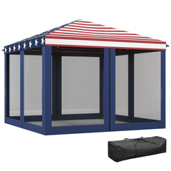 Outsunny 10' x 10' Outdoor Pop-Up Canopy with Sidewalls, Mesh Walls, Instant Setup for Party, Events, Patio, Lawn, American Flag