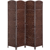 HOMCOM Room Divider 4 Panel, 6FT Tall Folding Privacy Screen, Freestanding Hand-Woven Partition for Room Separation with 360° Hinges, Paper Rope Diamond Weave, Brown