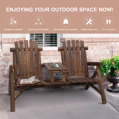 Outsunny Wood Adirondack Patio Chair Bench with Center Coffee Table, Perfect for Lounging and Relaxing Outdoors Carbonized