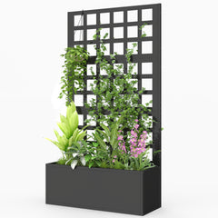 Outsunny Galvanized Raised Garden Bed Planter Box with Trellis for Climbing Plants, Vegetable, Vines, 24" x 9" x 44.5", Black